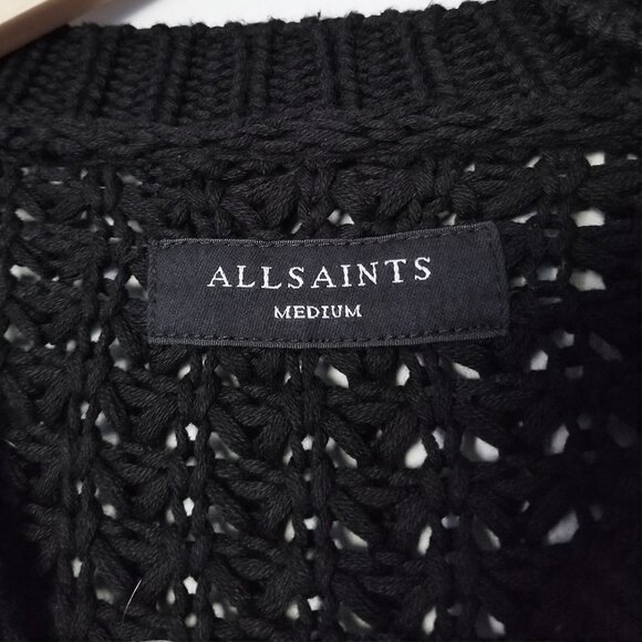 AllSaints Men's M Illund Waffle Stitch Crew Neck Sweater Organic Cotton Black - Picture 9 of 16